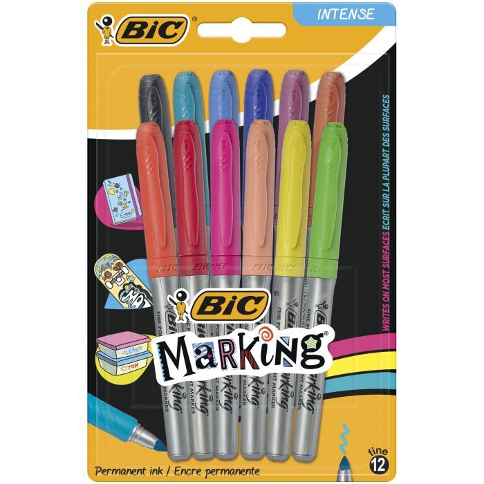 BIC Marking Permanent Markers - Multi-Color - 12 Pack - 943163