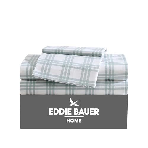 Eddie Bauer Twee lakens, katoenen percal beddengoedset, knapperige en coole woondecoratie (lichtgroen geruit, twin)