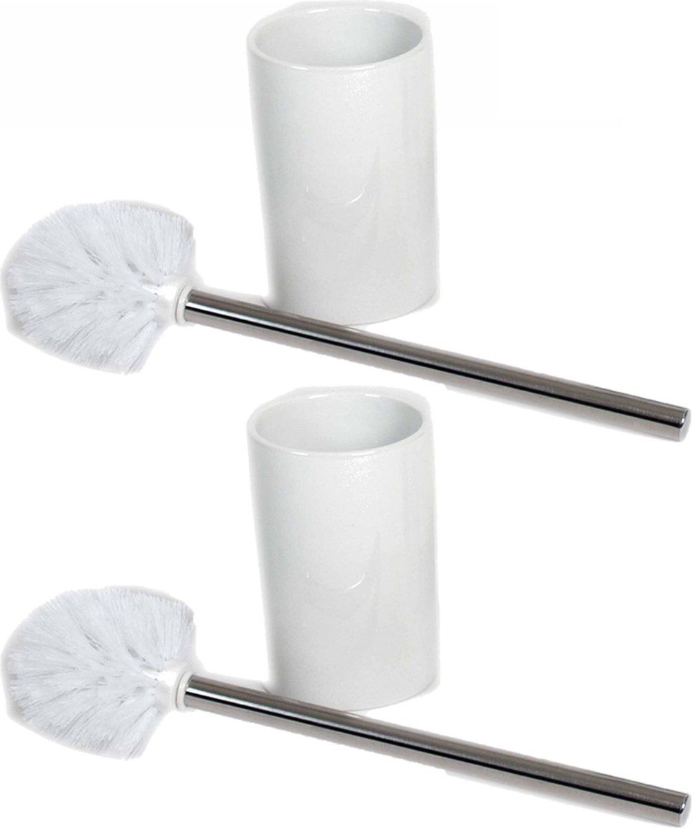 Gerim 2x WC/Toiletborstels - Wit - RVS/Keramiek - 37 cm