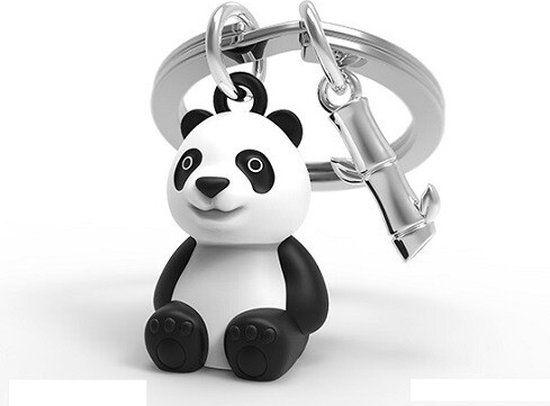 Metalmophose Sleutelhanger Panda en Bamboe - Unisex - Zwart-Wit