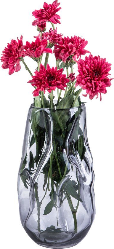 QUVIO Vaas ingedeukt – Vazen voor droogbloemen – Hoge bloemenvaas – Maat L – Glas – Grijs
