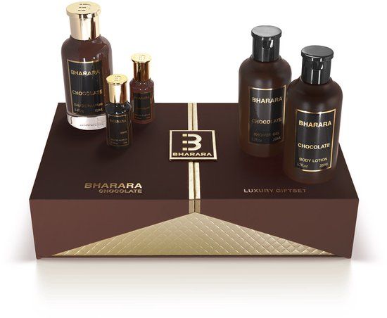 Bharara Chocolate Luxury Gift Set - Unisex - Eau De Parfum 100 ml - Eau De Parfum 10 ml (2x) - Body Lotion 200 ml - Shower Gel 200 ml