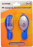 B Camping Germany Bahama Warenvertriebs Gmbh Reisbestek - 4-delige - Camping Bestek - Outdoor RVS Spork - Survival Mes / Vork / Lepel / Flesopener - Blauw