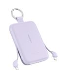 RORRY CharmGo 10000mAh Powerbank, kleine powerbank PD 30W snel opladen | Accupack met geïntegreerde kabel en sleutelhanger, draagbare externe accu voor iPhone 17/16/15, AirPods 2/3/4/Pro, paars