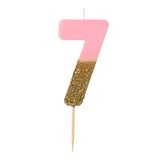 Roze nummer 7 verjaardagskaars met gouden glitter Premium kwaliteit taarttopper decoratie Mooi, sprankelend voor kinderen, volwassenen, 7e, 70e verjaardagsfeestje, jubileum, mijlpaalleeftijd