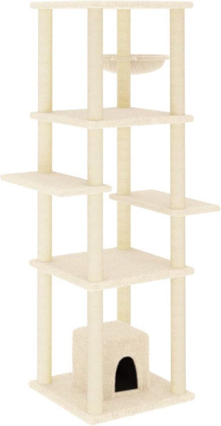 Kattenmeubel met sisal krabpalen 154 cm crèmekleurig