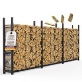 Kaminholzregal extérieur métal galvanisé 335 x 25 x 115 cm noir porte-bûches aide au empilage bois de chauffage pour 25cm - 33cm bois jardin terrasse jusqu'à 1200kg