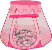 Selonis Jongens en Meisjes Kasteeltent voor Kinderen met 300 ballen - Snel Opvouwbaar met Afneembaar Dak en Ademend Gaas - Buitenspeelgoed en Binnenhuis Plezier met Opbergtas - roze:parelgrijs-transparant-poederroze