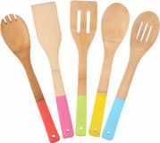 Merkloos Keukenspatels en -lepels Set - 5 Stuks - Bamboe - Multicolor