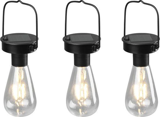 BES LED Solar LED Hanging Lamp 3-Pack - Trion Camira - Black - Round - IP44