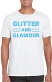 Bellatio Decorations Verkleed T-shirt heren - glitter and glamour - wit - blauw glitter - carnaval M