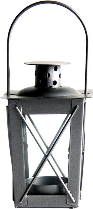 Zilveren Tuin Lantaarn/Windlicht - 7.5 x 7.5 x 11.5 cm - Metaal