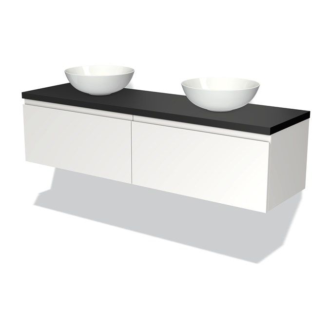 Maxaro Badkamermeubel Modulo Plato 160cm Mat Wit 2 Lades Greeploos Mat Zwart Blad