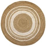 HAMID - Jute Vloerkleed Rond, Tapijt Alhambra Natuurlijke Kleur en Witte Streep, 100% Jute, Handgemaakt, Jute-Vloerkleed voor Woonkamer, Eetkamers, Zalen, Slaapkamers, (100x100cm)