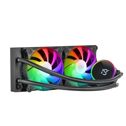 Mars Gaming ML-LCD240, Vloeistofgekoelde AIO, TDP 500W, 2x FDB ARGB 120mm Fans, LCD-scherm met Temperatuurbewaking, Opti-Chamber Pomp 3e Gen, Universele Multisocket, Zwart