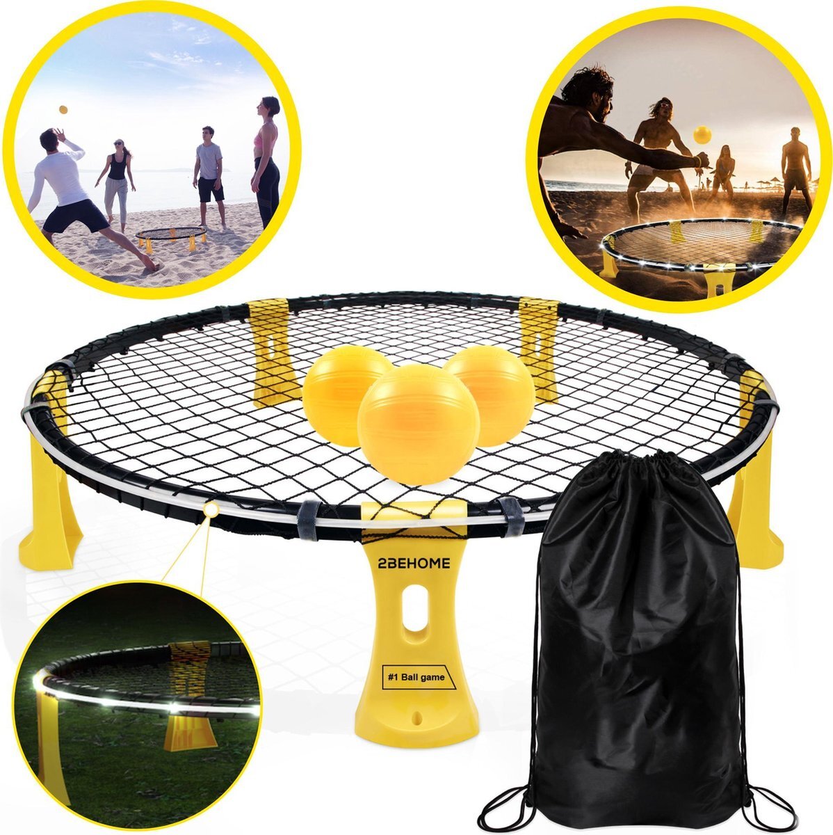 2BEHOME Roundball set - Met LED-strip, 3 ballen, ballenpomp en meeneemtas - Geschikt voor Spikeball