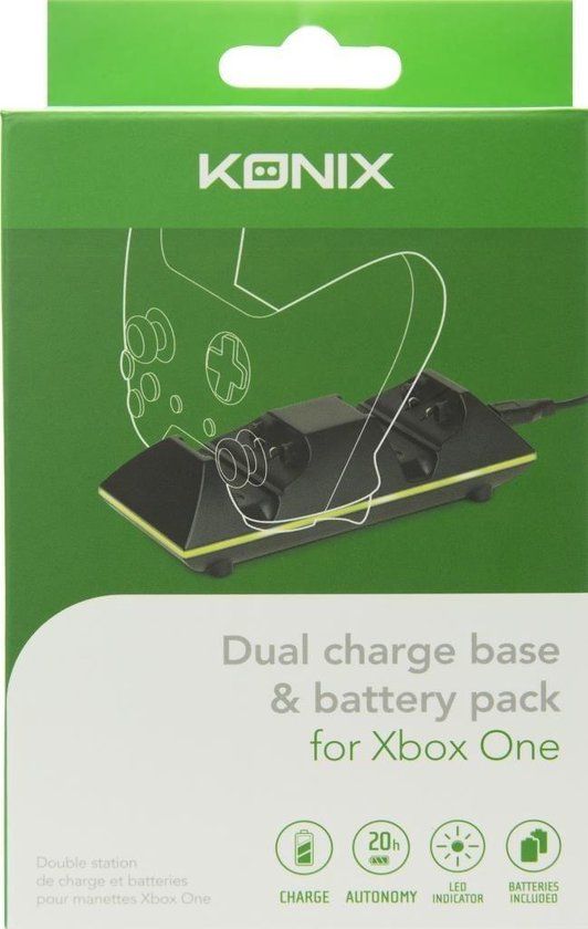 Konix Xbox One Dubbel Oplaadstation met 2 Batterijen - Zwart