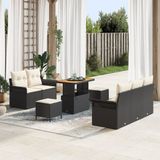 vidaXL Tuinbank Set Zwart Poly Rattan 6 Zitplaatsen