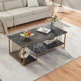 en.casa Salontafel Klibro marmerlook zwart en goudkleurig 120x60x42 cm