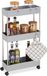 Relaxdays Keukentrolley, Kunststof, 3 Etages, Met 4 Haken, HxBxD 70 x 15,5 x 40,5 cm, Smal Opbergrek Op Wieltjes, Grijs