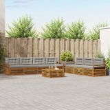 vidaXL - Bank loungeset - 7 zitplaatsen - Acacia hout - Naturel en lichtgrijs