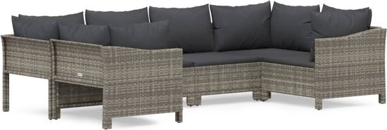 vidaXL 6-delige Loungeset met kussens poly rattan grijs