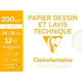 Clairefontaine 96278C - Pak Tekenpapier voor School - 12 Vellen Wit Glad Tekenpapier - 24x32 cm 200g