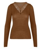 Hunkemöller super soft Kant V-Neck shirt met Cashmere Bruin