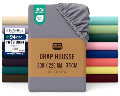 Utopia Bedding Hoeslaken, met hoekhoogte van 35 cm voor dikke matrassen, geborstelde microvezel - Grijs, 200 x 220 cm