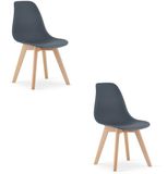 LEOBERT Set van 2 Eetkamerstoelen KITO – Donker Leistee – Beuken Poten – Kuipstoel met Kunststof Zitting