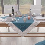 PETTI Artigiani Italiani - Elegant tafelkleed van katoen voor keukentafel, woonkamer, eetkamer, effen met ruches van kant met franjes en strikken, Avion 95 x 95 cm