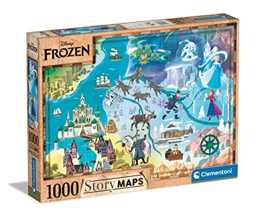 Clementoni Frozen 2 Maps Frozen-1000 Made in Italy, 1000 stukjes puzzel cartoon Disney plezier voor volwassenen, meerkleurig, medium, 3966