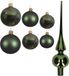 Decoris Kaemingk B.V. Groot pakket glazen kerstballen donkergroen glans/mat 51x stuks - 4-6-8 cm incl piek glans 26 cm