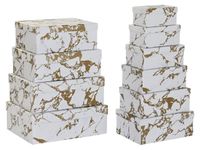 Boîtes de rangement empilables, or-blanc, carton, 43,5 x 33,5 x 15,5 cm