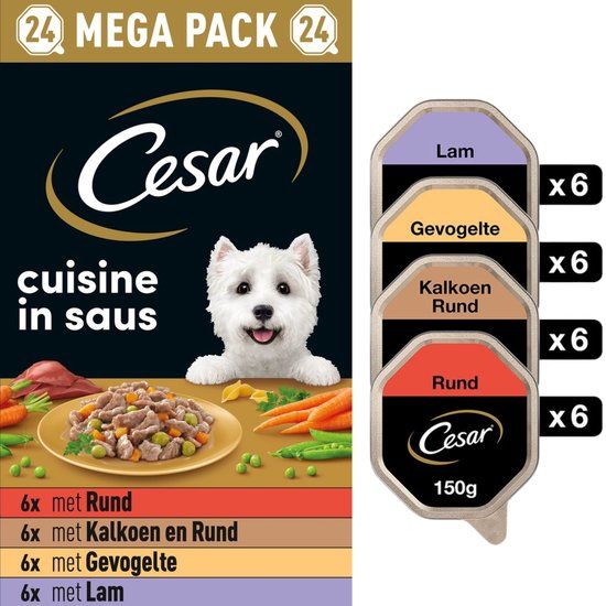 Cesar Hondenvoer - Cuisine Mix in Saus - Maaltijdkuipjes 24x150g