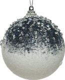 Decoris Kerstbal foam acryl d8 cm wit/blauw hangdeco