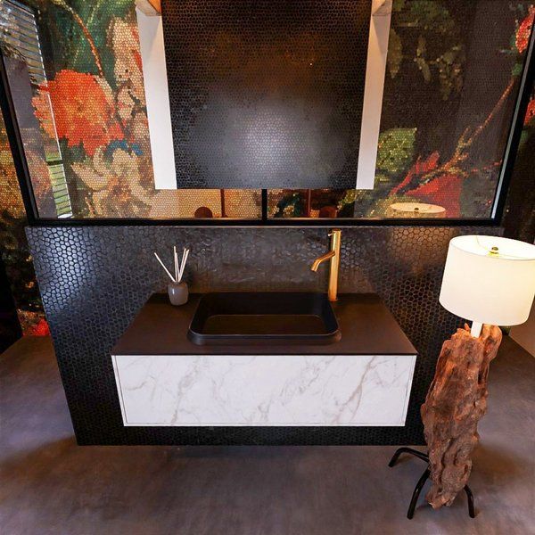 Mondiaz ERIN 100cm badmeubelset carrara met 1 lade + Wastafel RIDGE midden 1 kraangat Urban