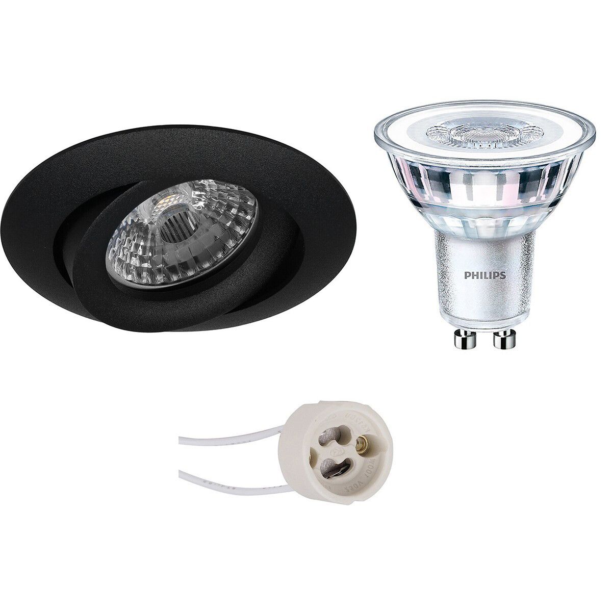BES LED LED Spot Set - Pragmi Uranio Pro - GU10 - Mat Zwart - Kantelbaar - Ø82mm - Philips CorePro 4.6W - 2700K