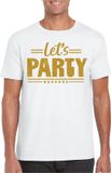 Bellatio Decorations Verkleed shirt voor heren - lets party - wit - glitter - carnaval/themafeest XXL