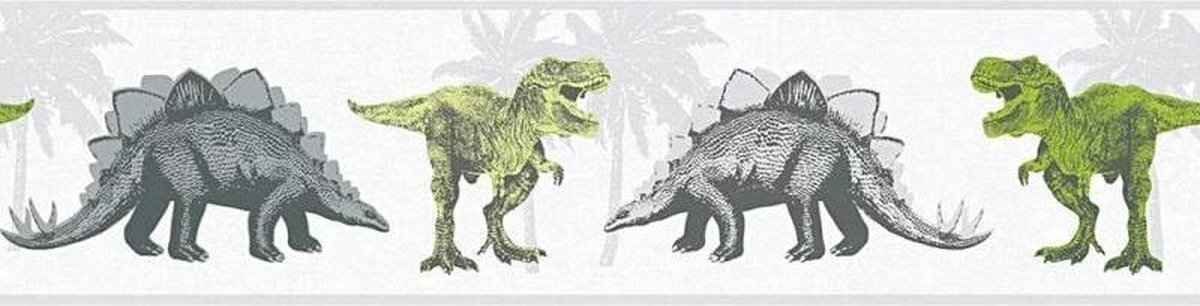 A.S. Création AS Creation Only Borders 11 - DINOSAURUS BEHANGRAND - Grijs Groen Wit - Kinderkamer