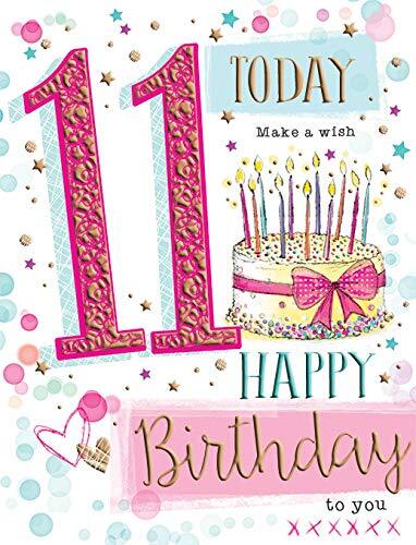 Piccadilly Greetings Piccadilly Greetings Group Ltd Girl Age 11 Wonderful 11 Today Happy Birthday Card - Birthday Cake,8 x 6, Roze