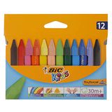 BIC KIDS driekantig waskrijt PLASTIDECOR Triangle, 12 kleuren gesorteerd, groepsverpakking 12 Stuk multicolor