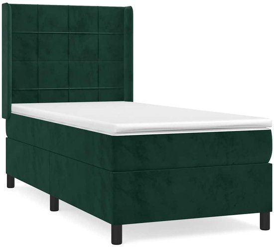 vidaXL Boxspring met matras fluweel donkergroen 100x200 cm
