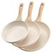 Set de poêles - 3 pièces - 20/24/28 cm - Aluminium - Revêtement antiadhésif - Convient à toutes les sources de chaleur, y compris l'induction - Beige
