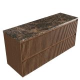 Saniclass Badkamermeubelset - 140x45x63cm - Noche natuurstenen topblad dark emperador - 2 kraangaten - 4 lades - mat walnut pure (hout) SW1420812/SW1242394