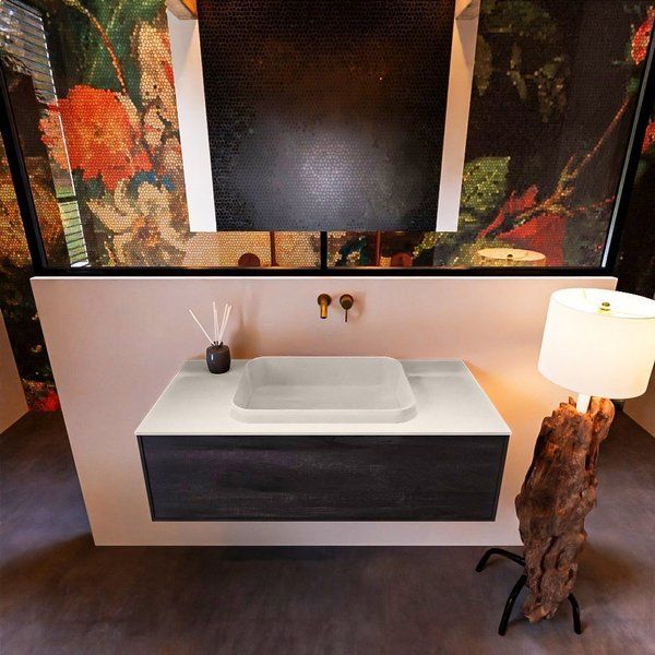 Mondiaz ERIN 100cm badmeubelset onderkast Antracite met 1 lade + Wastafel RIDGE Linen
