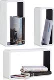 Relaxdays Wandkubus Set van 3 - Wit-Zwart - MDF - 44x24x10 cm