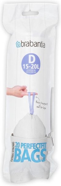 Brabantia PerfectFit Afvalzakken - 15/20 liter - Code D - 20 stuks - Wit