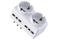 Electraline 71063-Schuko Adapter 2 Sockets 4 en 10/16 Plug 16 A 230 V Wit
