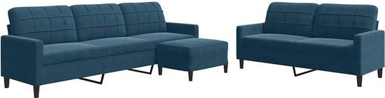 vidaXL 3-delige Loungeset met kussens fluweel blauw
